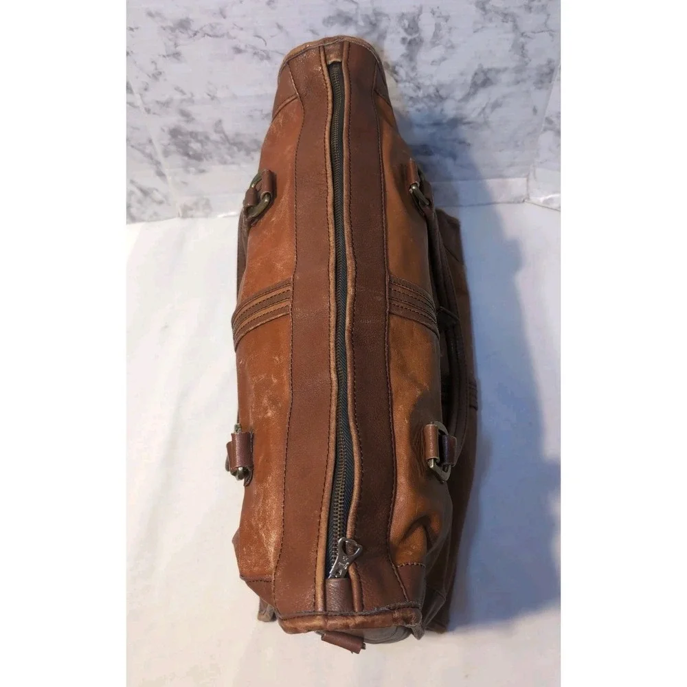 Vintage LAND Brand Brown Leather Duffel Overnight Briefcase Bag 18
